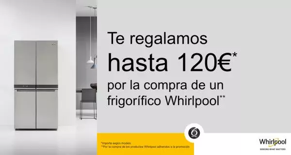 Consigue hasta 120€ de reembolso por la compra de tu frigorífico Whirlpool