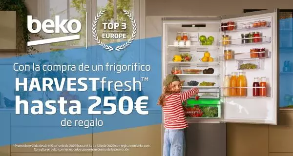 Llévate hasta 250 euros de reembolso por la compra de tu frigorífico HarvestFresh de Beko