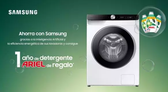 Consigue un surtido anual de detergente Ariel por la compra de tu lavadora Samsung