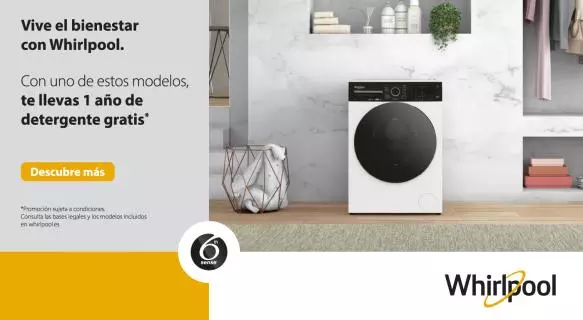1 año de detergente gratis con la compra de una lavadora Whirlpool