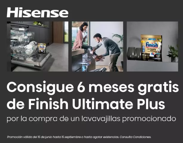 Disfruta de Finish gratis con tu lavavajillas Hisense