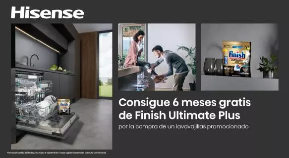 Disfruta de Finish gratis con tu lavavajillas Hisense 