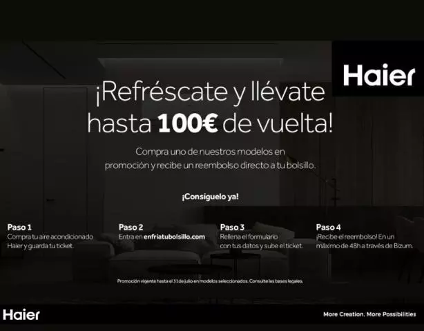 Reembolso de hasta 100€ en aire acondicionado Haier
