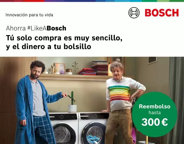 Compra tu lavadora o secadora Bosch y recibe hasta 150 € de reembolso