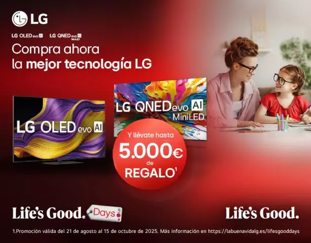 Reembolso de hasta 5.000€ por la compra de tu LG OLED y LG QNED en Tien21