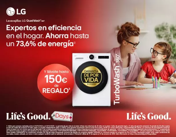 Consigue hasta 150€ de regalo en tu lavadora Life´s Good
