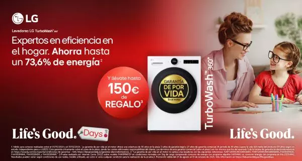 Consigue hasta 150€ de regalo en tu lavadora Life´s Good