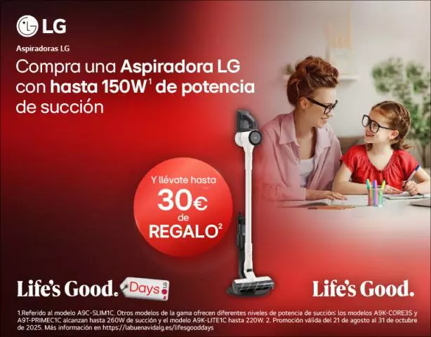 Con la compra de un aspirador LG consigue hasta 30€ de reembolso