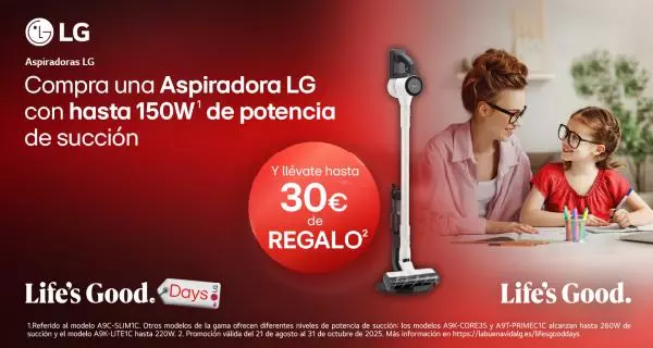 Con la compra de un aspirador LG consigue hasta 30€ de reembolso 