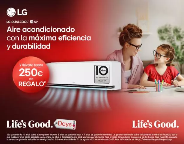 Con la compra de un aire acondicionado LG consigue hasta 250€ de reembolso