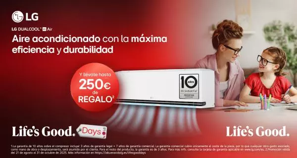 Con la compra de un aire acondicionado LG consigue hasta 250€ de reembolso 