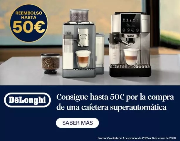 Consigue hasta 50 euros de reembolso por la compra de una cafetera superautomática Delonghi