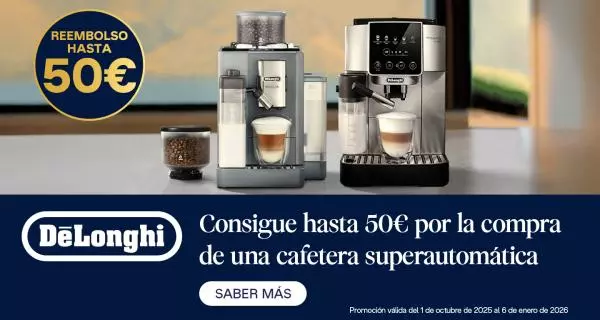 Consigue  hasta 50 euros de reembolso por la compra de una cafetera superautomática Delonghi