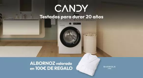 Regalo asegurado: consigue un albornoz BASOLS al comprar tu lavadora Candy testada para durar 20 años