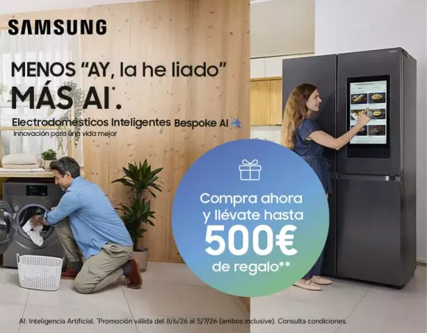 Renueva tus electrodomésticos Samsung y obtén hasta 500€ de reembolso