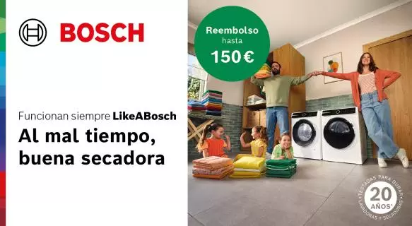 Hasta 150€ de reembolso por la compra de tu secadora Bosch