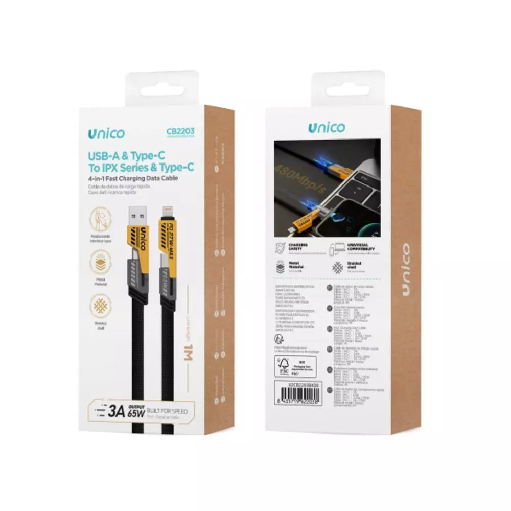 CABLE UNICO CB2203 PRO 4EN1 USB A/C L/C