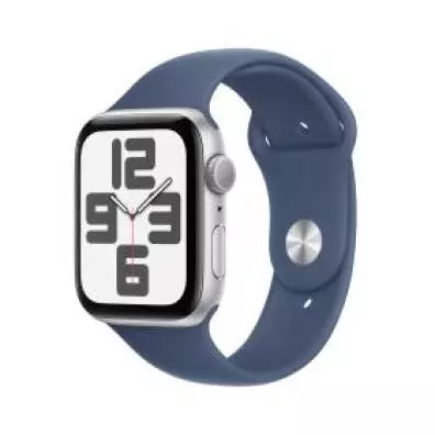 Apple Watch SE (GPS) - Caja de aluminio plata de 44 mm - Correa deportiva azul denim - Talla M/L