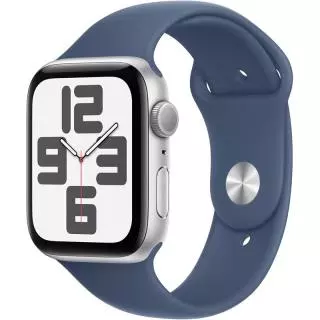 Apple Watch Se 2024 Gps 44mm Caja De Aluminio Plateado Y Correa Deportiva Azul Denim Talla S/m