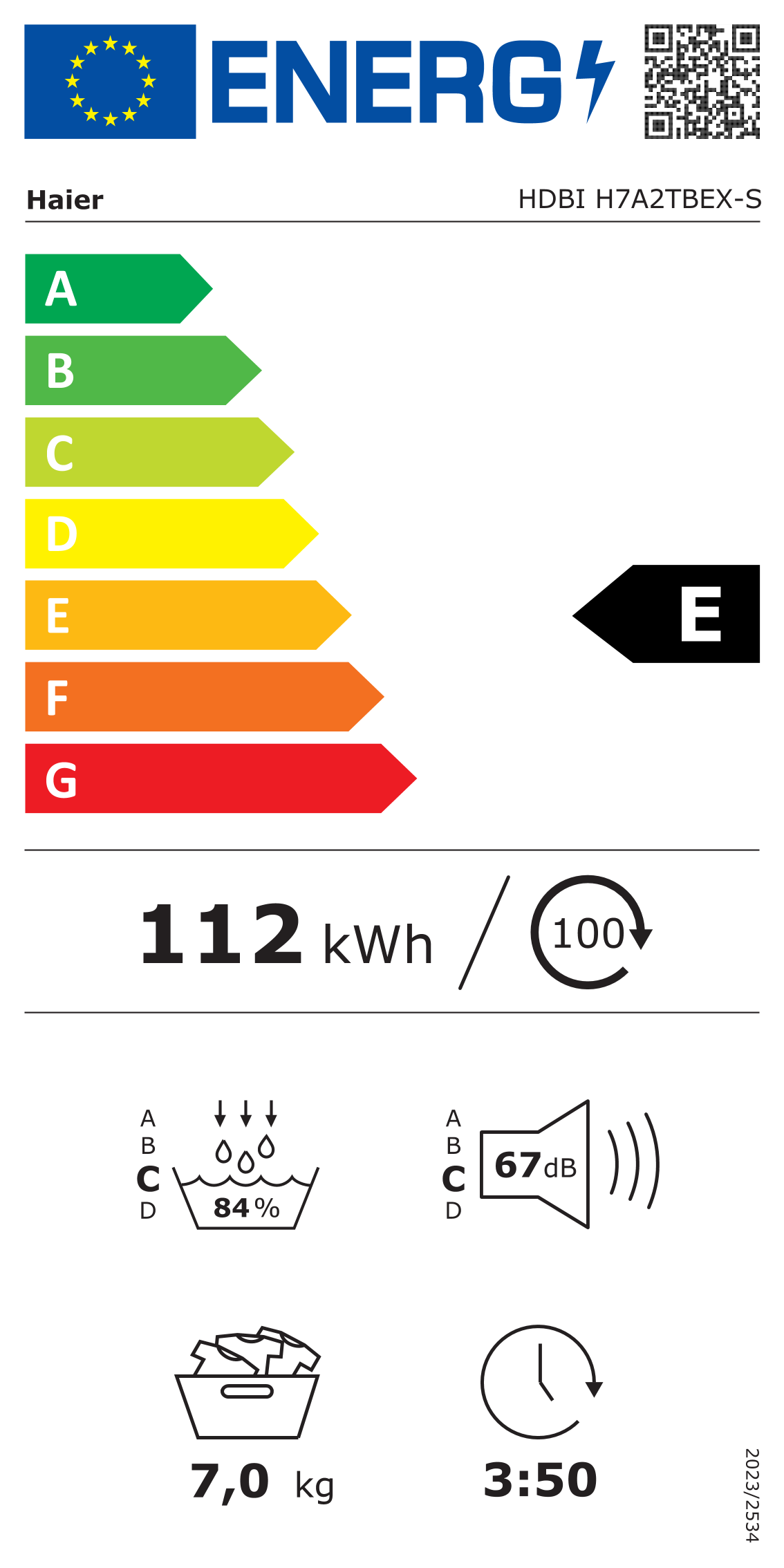 Etiqueta energética Haier H7A2TBEX-S (clase A)