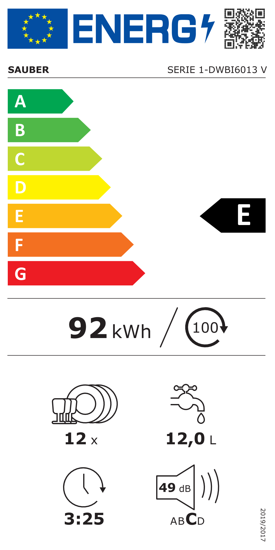 Etiqueta energética Sauber SERIE 1-DWBI6013 V (clase E)