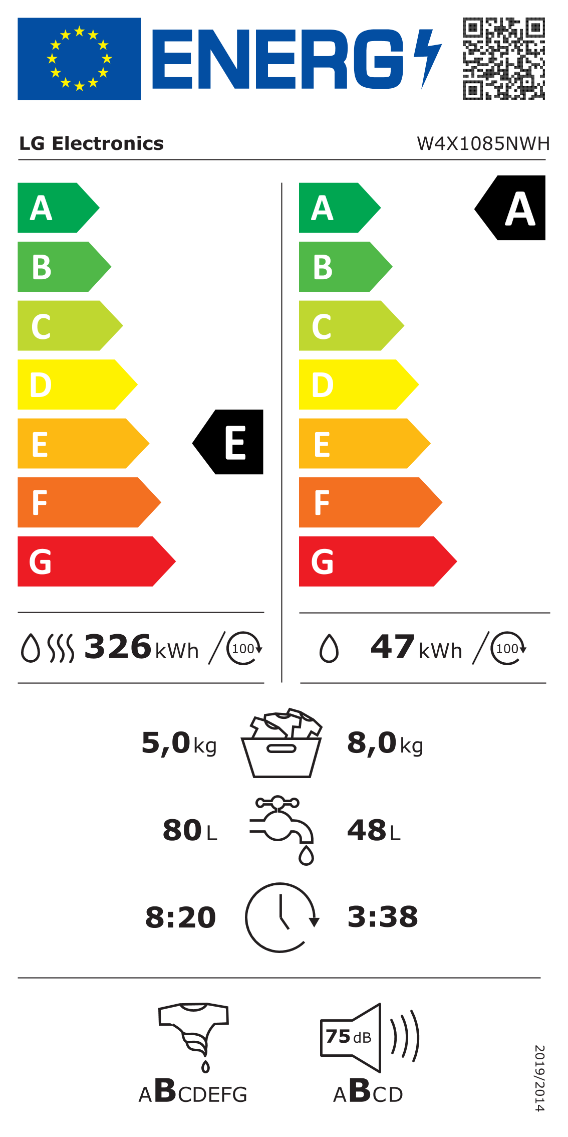 Etiqueta energética LG W4X1085NWH (clase E)