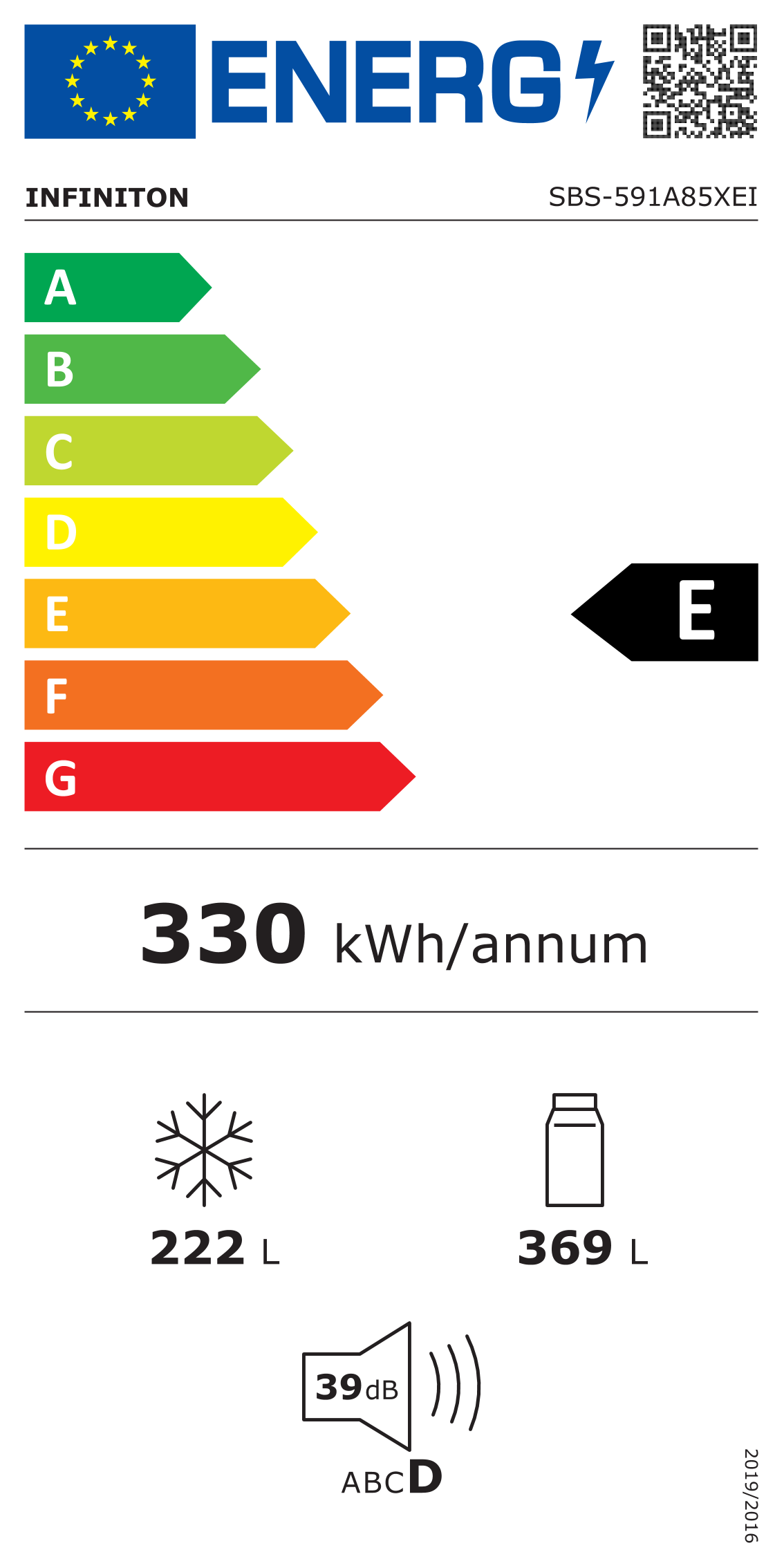 Etiqueta energética Infiniton SBS-591A85XEI (clase E)