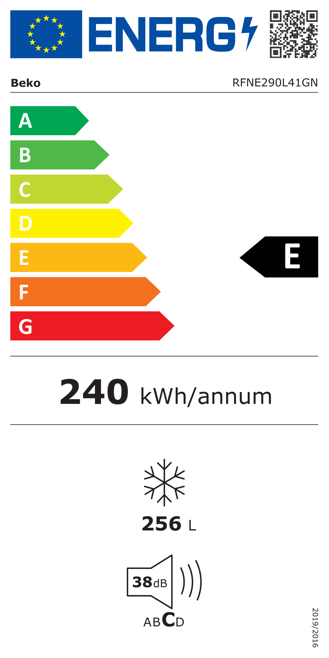 Etiqueta energética Beko RFNE290L41GN (clase E)