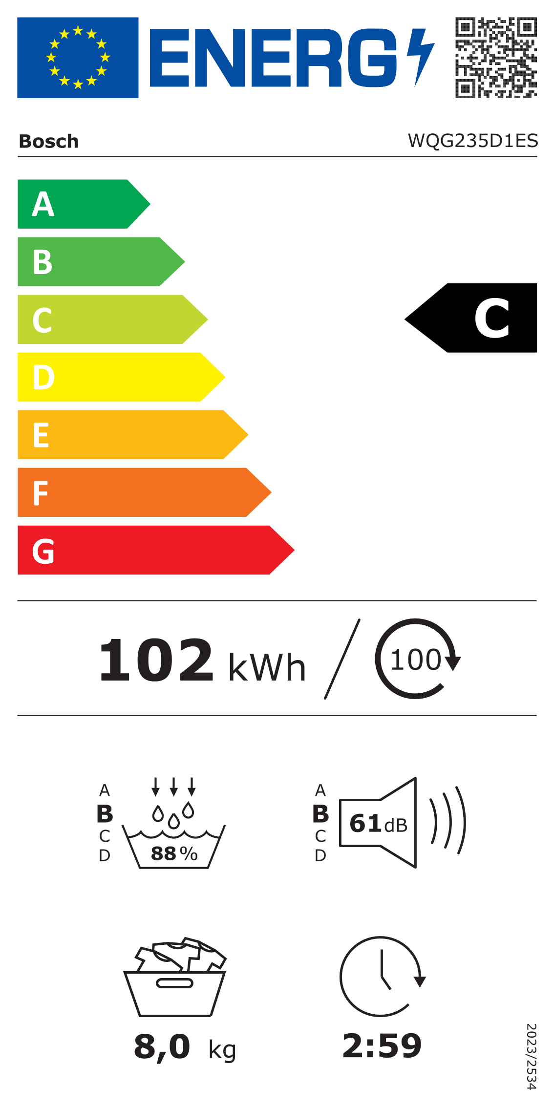 Etiqueta energética Bosch WQG235D1ES (clase C)