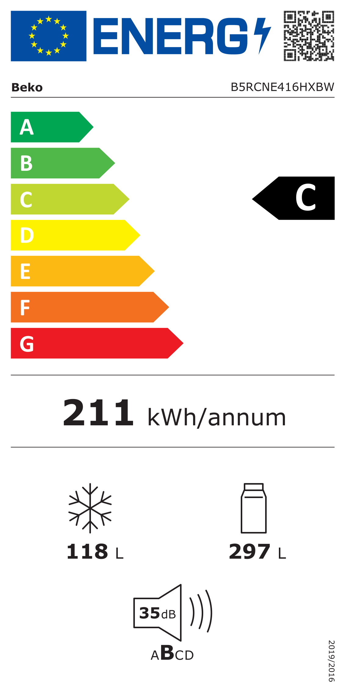 Etiqueta energética Beko B5RCNE416HXBW (clase C)