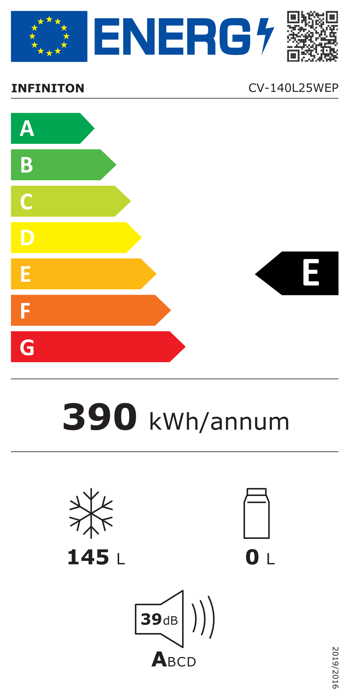 Etiqueta energética Infiniton CV-140L25WEP (clase E)
