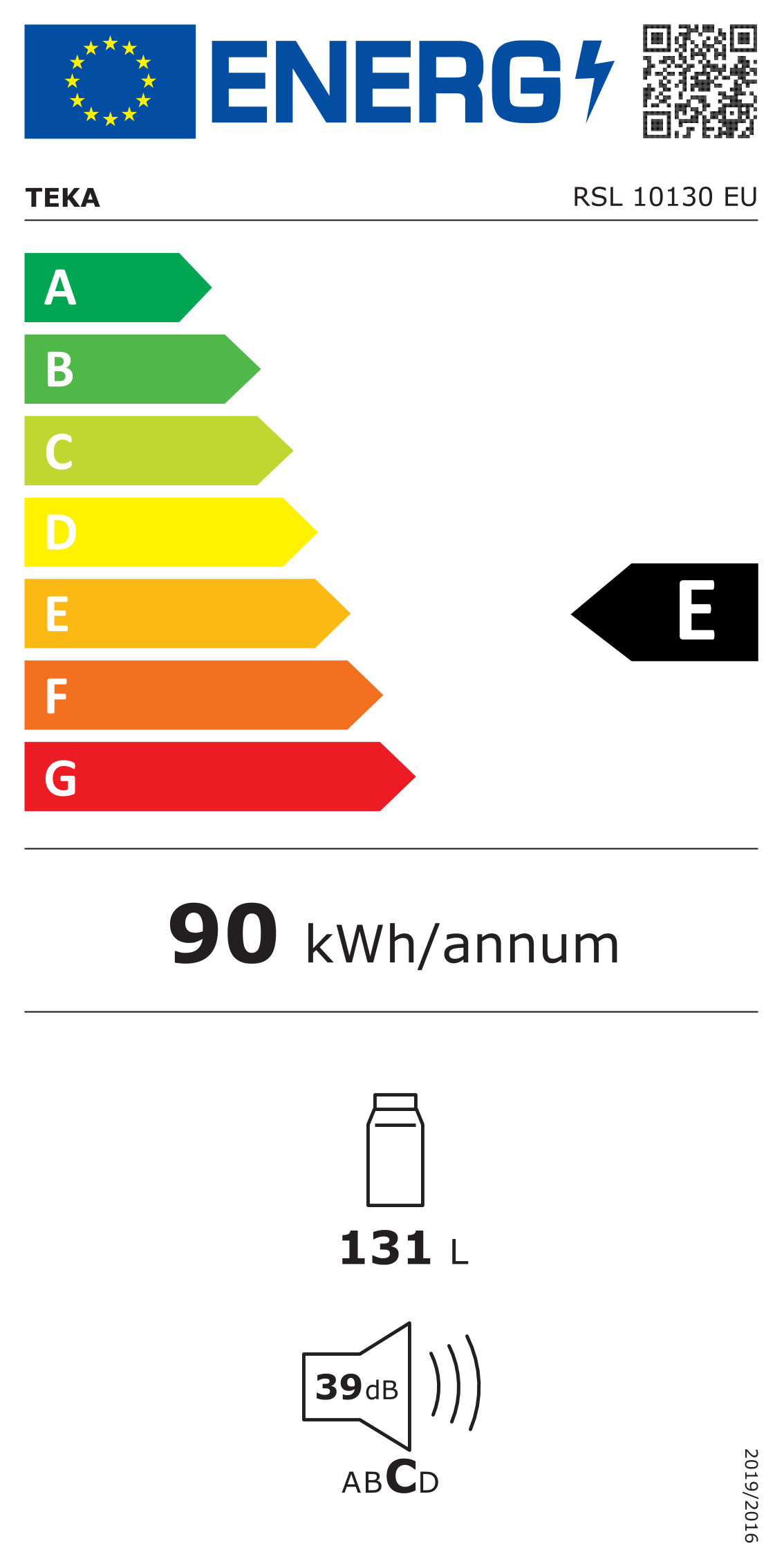 Etiqueta energética Teka RSL 10130 BLANCO (clase E)