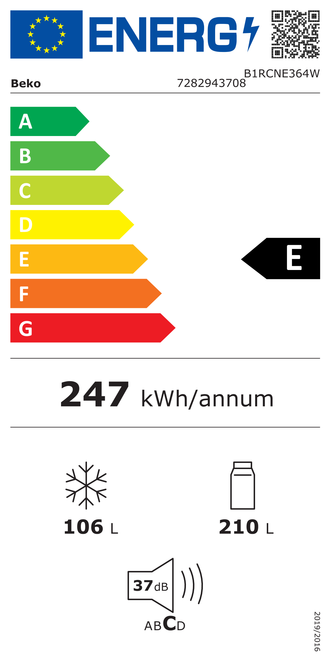 Etiqueta energética Beko B1RCNE364W (clase E)