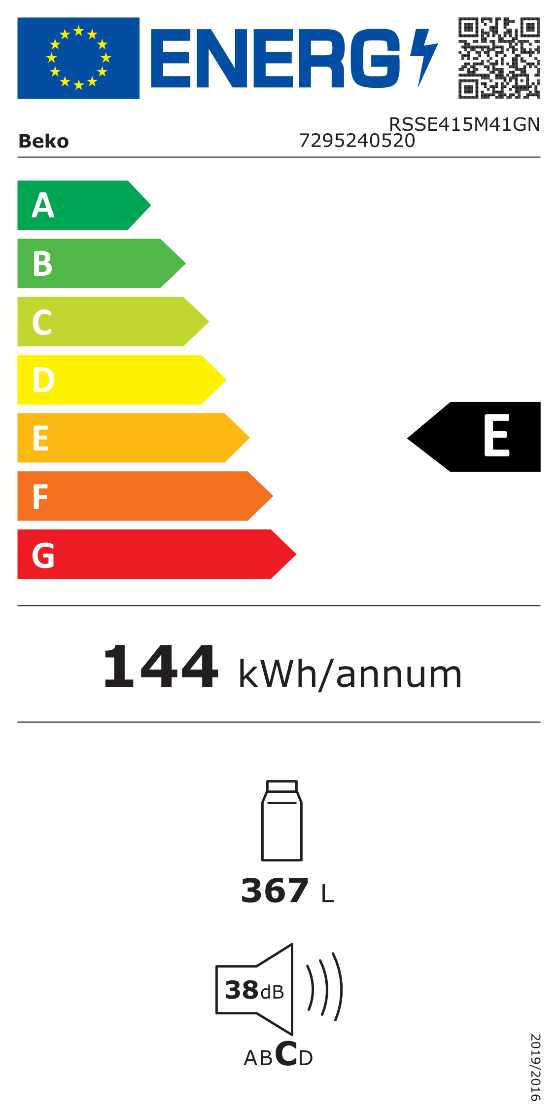 Etiqueta energética Beko RSSE415M41GN (clase E)