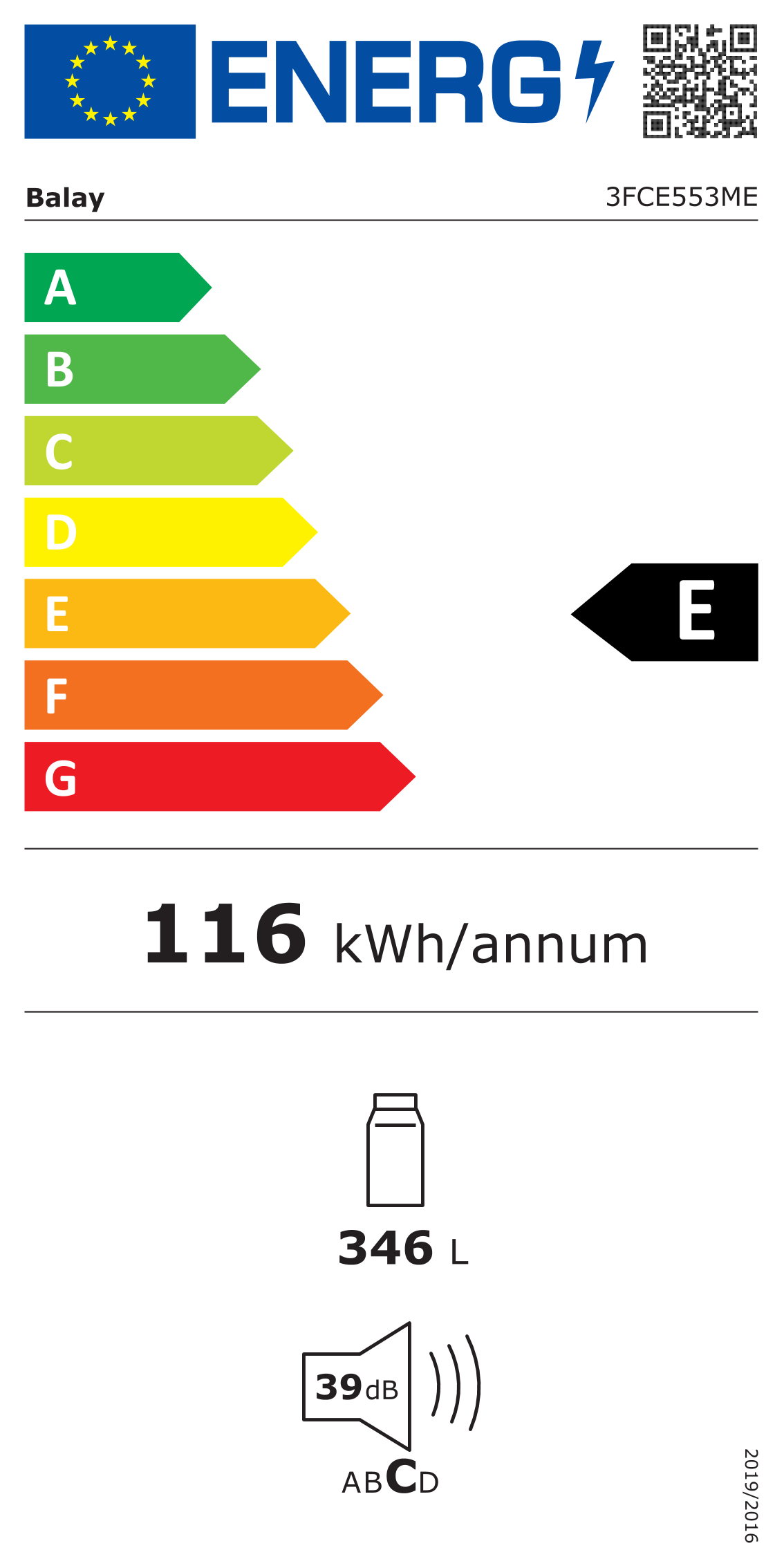 Etiqueta energética Balay 3FCE553ME (clase E)
