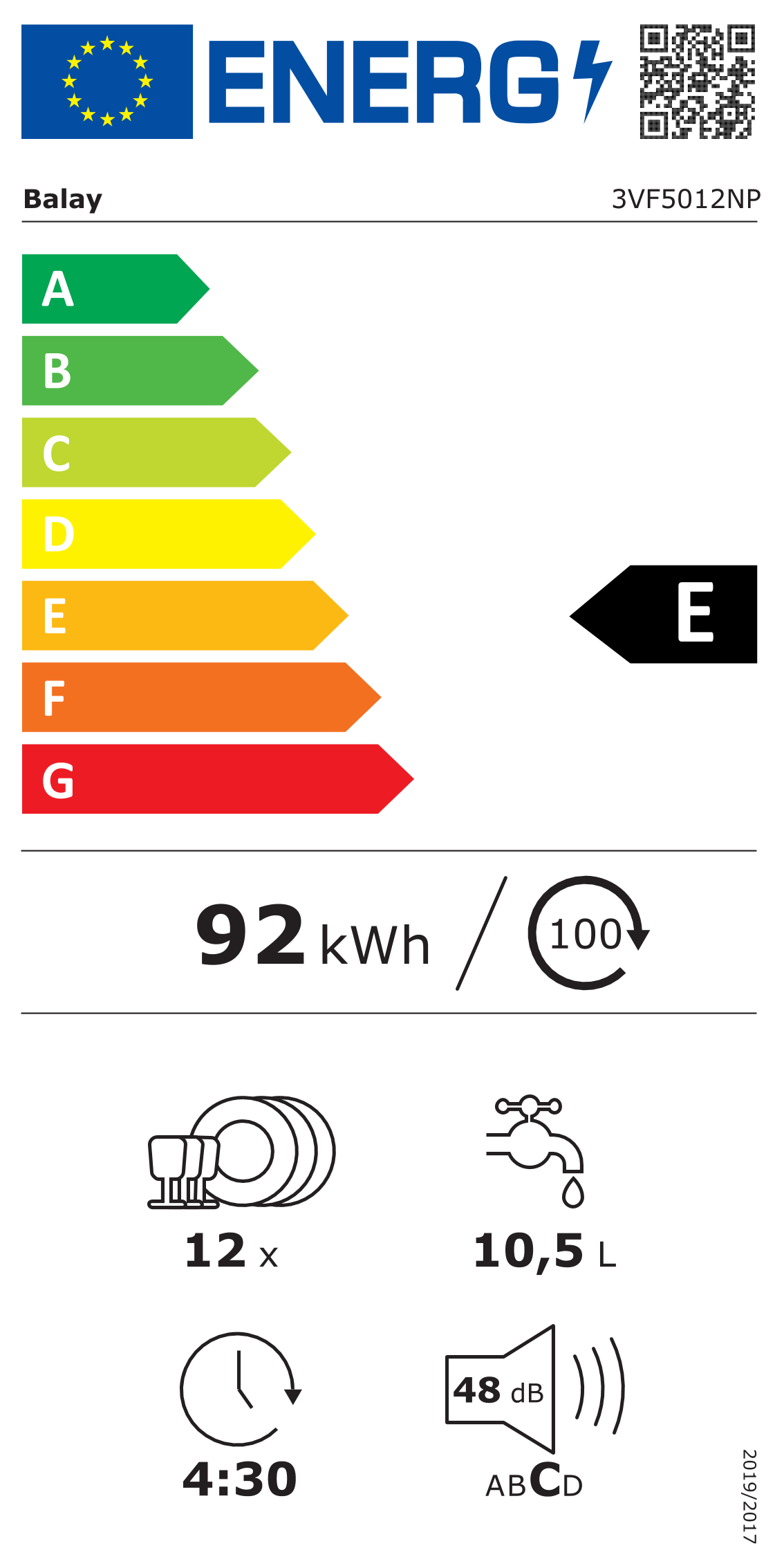 Etiqueta energética Balay 3VF5012NP (clase E)