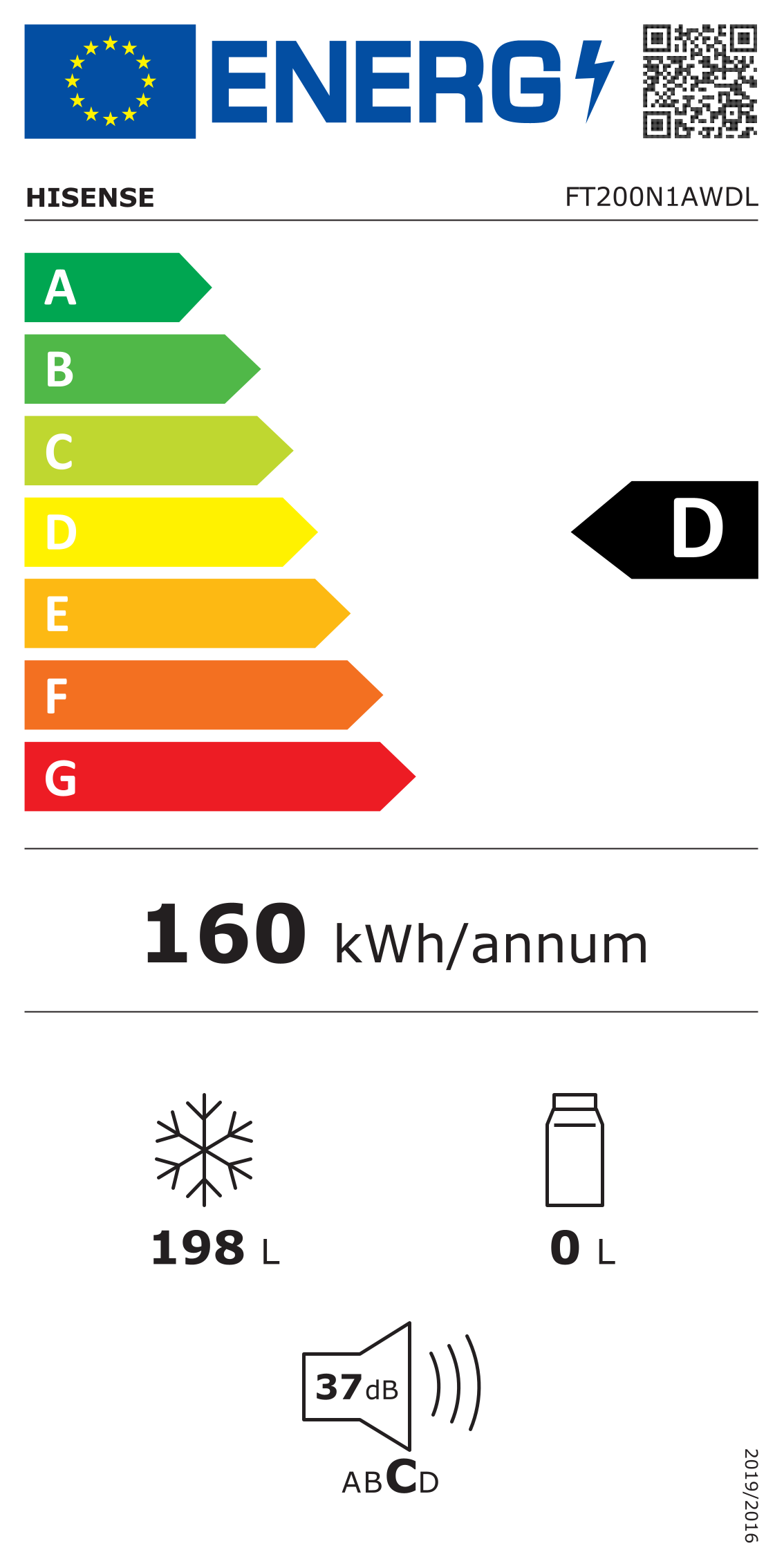 Etiqueta energética Hisense FT200N1AWDL 200L (clase D)
