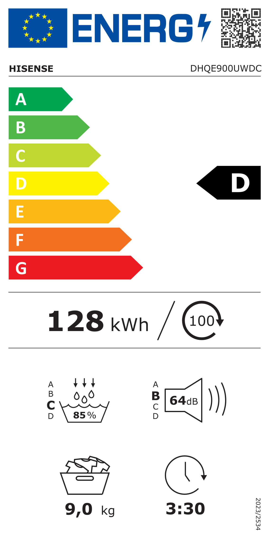 Etiqueta energética Hisense DHQE900UWDC (clase D)