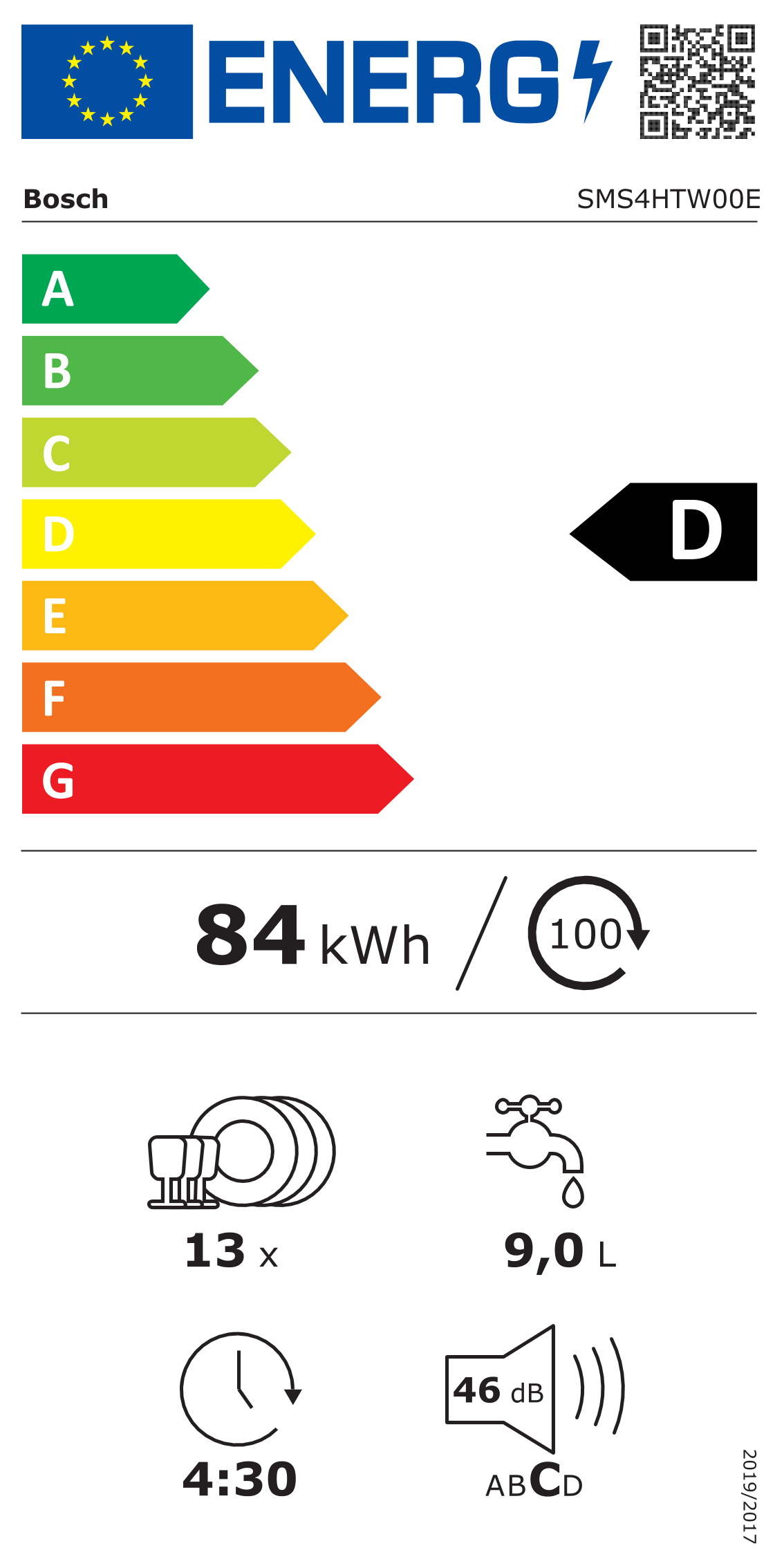Etiqueta energética Bosch SMS4HTW00E (clase D)