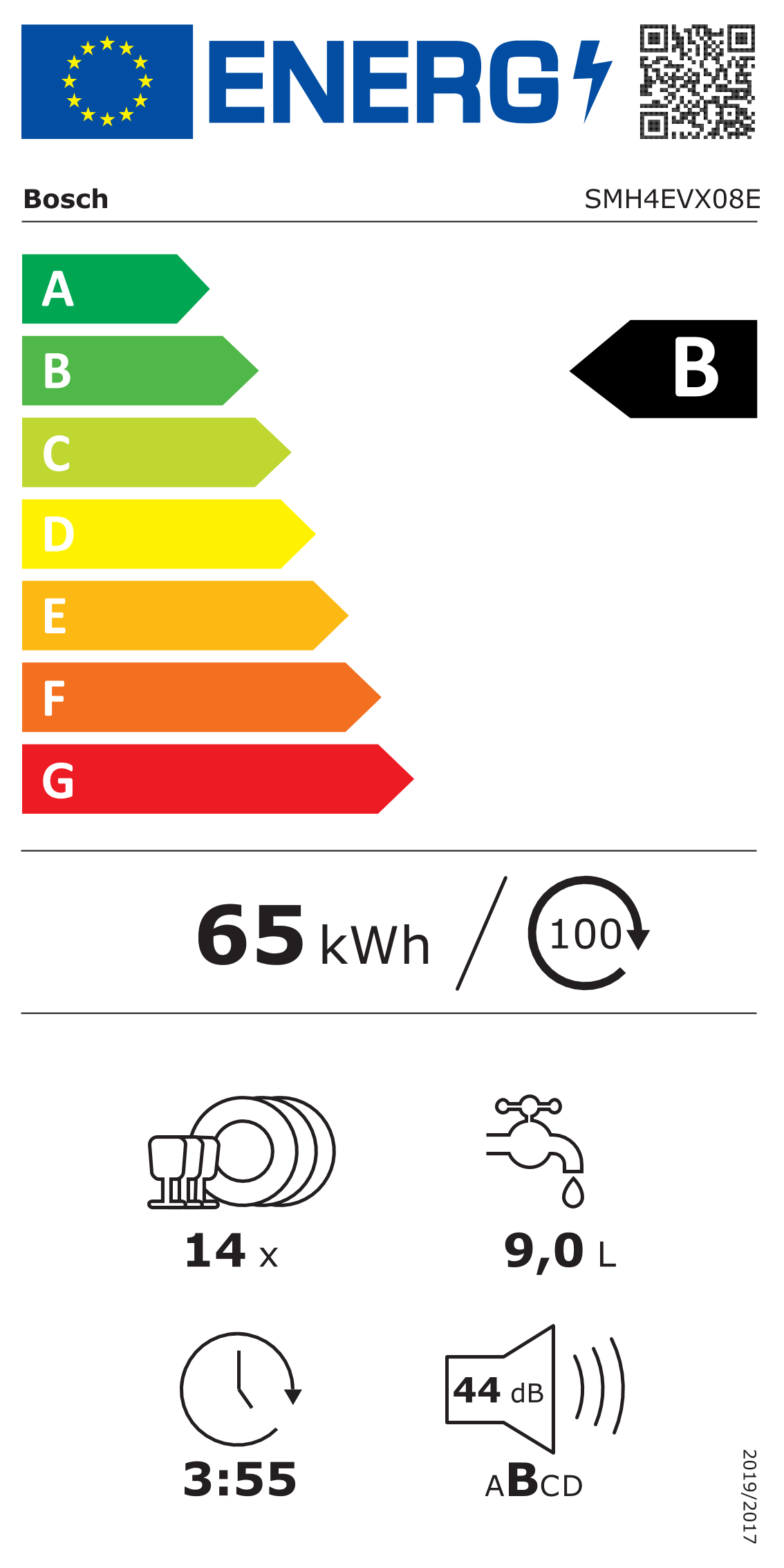Etiqueta energética Bosch SMH4EVX08E (clase B)