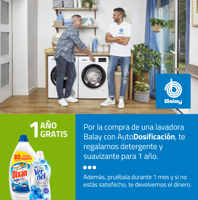 Consigue 1 año gratis de detergente y suavizante por la compra de tu Lavadora Balay con AutoDosificación
