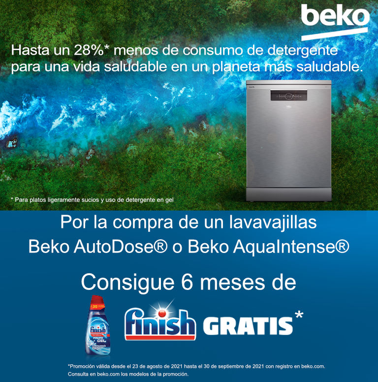 Consigue 6 meses de Finish Gratis por la compra de tu lavavajillas AutoDose - AquaIntense Beko