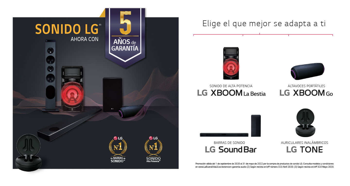 Compra tu producto de audio LG y consigue 5 años de garantía