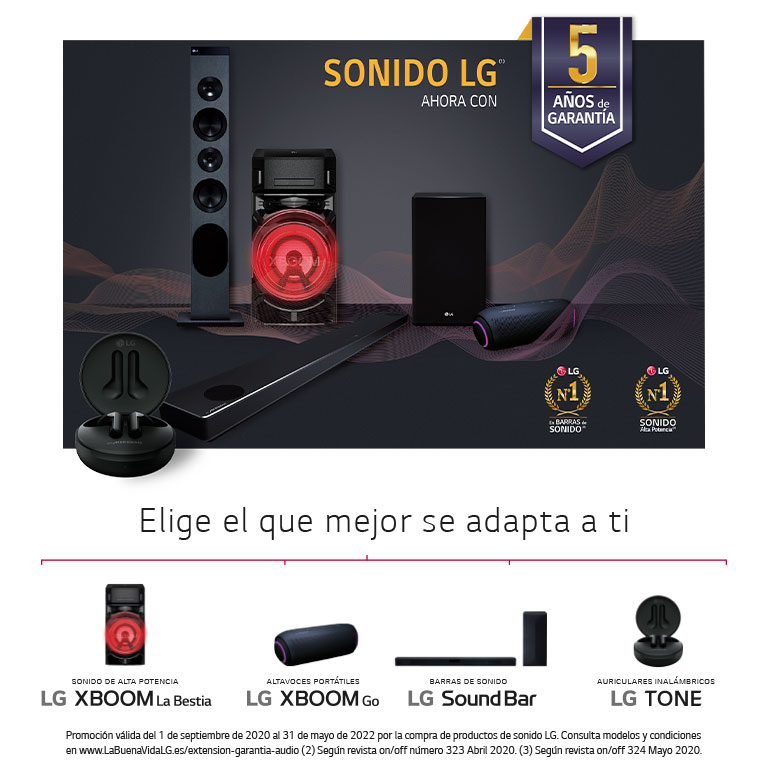 Compra tu producto de audio LG y consigue 5 años de garantía