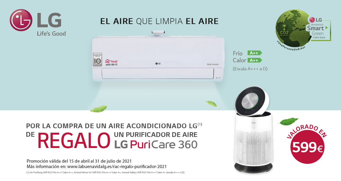 Consigue un purificador de regalo por la compra de tu aire acondicionado LG