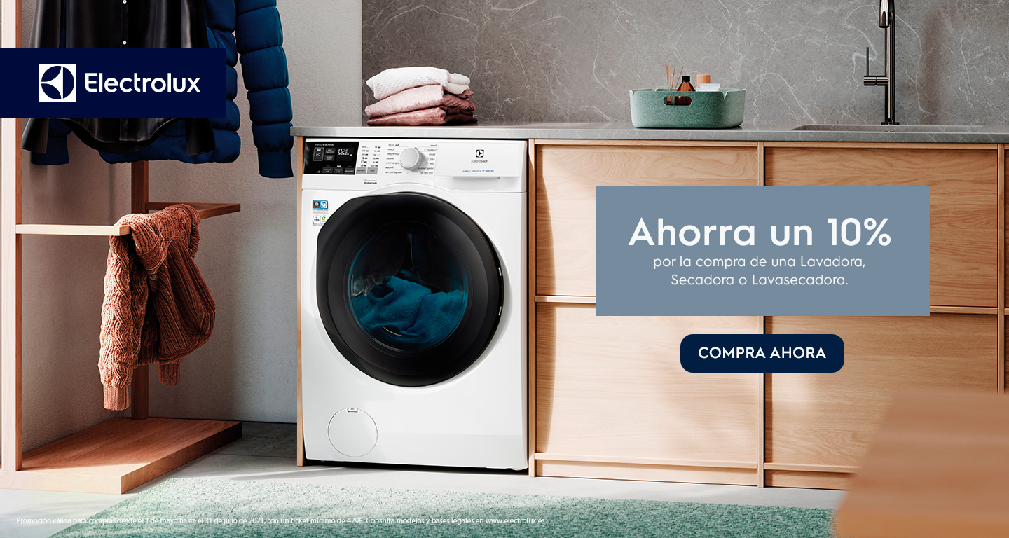 Consigue un 10% de reembolso por la compra de tu lavadora, lavasecadora o secadora Electrolux