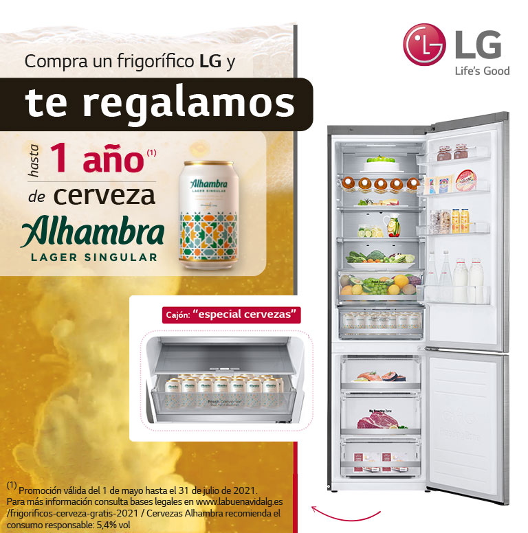 Consigue hasta 1 año de cerveza Alhambra por la compra de tu frigorífico LG