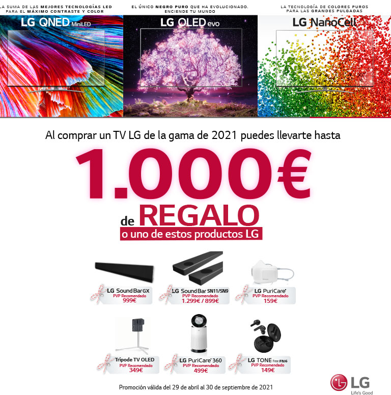 Consigue un reembolso determinado o un producto por la compra de tu televisor OLED, QNED o Nanocell LG