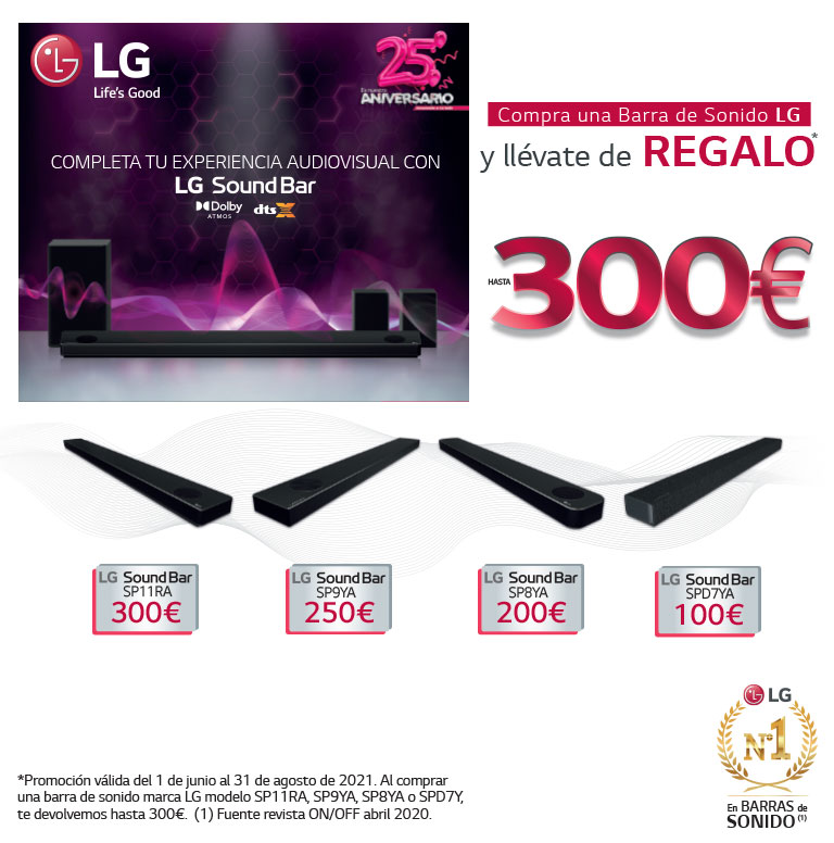 Consigue un reembolso de hasta 300 euros por la compra de tu Barra de Sonido LG