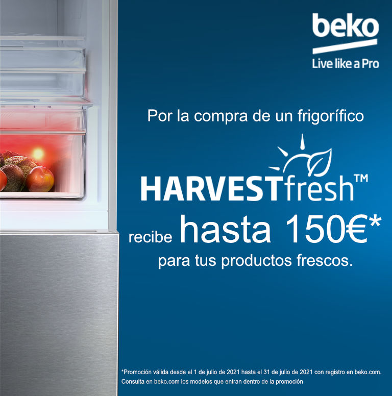 Consigue un regalo de hasta 150 euros por la compra de tu frigorífico HarvestFresh Beko